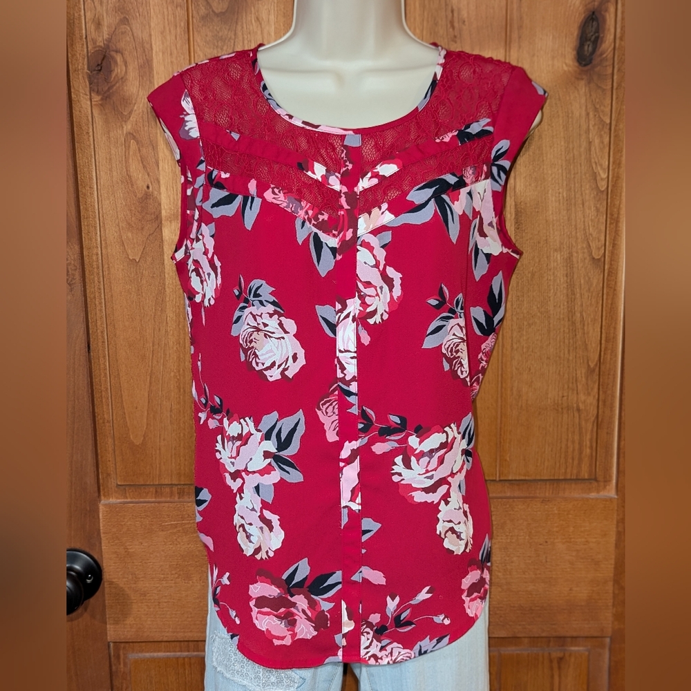 Candie's Red Floral Lace Blouse